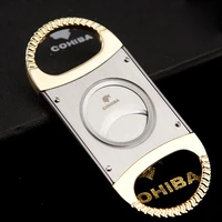 cohiba double blades gold plated cigar cutter stainless steel pocket zigarre cigarette knife cuban smoking accessories 350fh