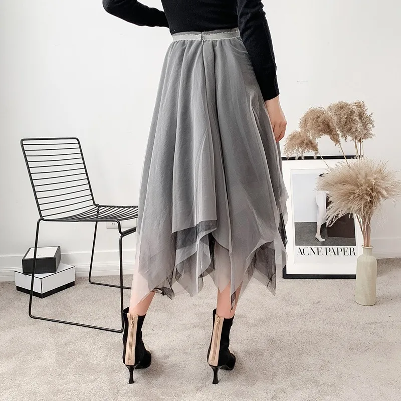 TWOTWINSTYLE Асимметричный сетки юбки для женщин Высокая талия женская Юбка-миди