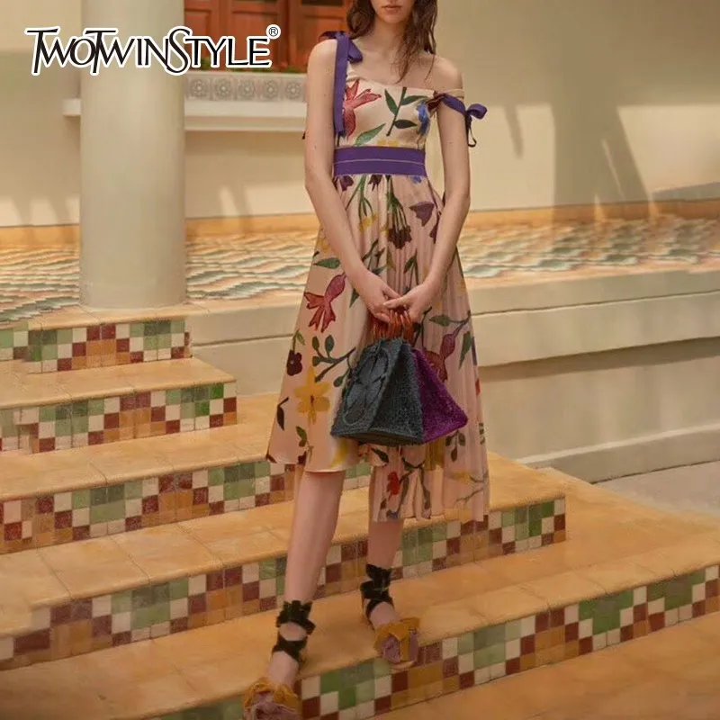 Платье на бретельках TWOTWINSTYLE летнее асимметричное платье миди без рукавов с