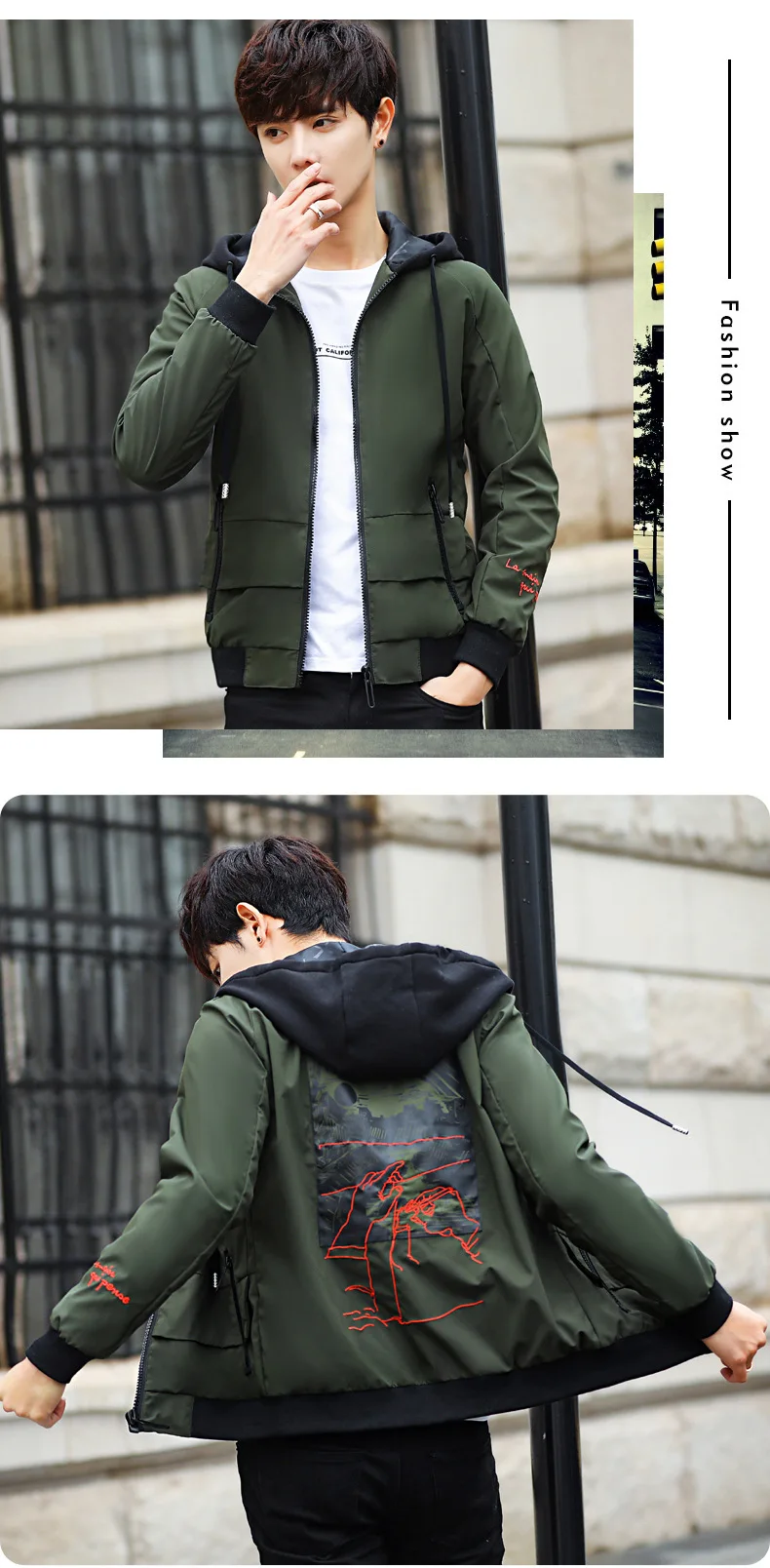 Модные тонкие молнии мужская повседневная куртка с капюшоном и длинным рукавом