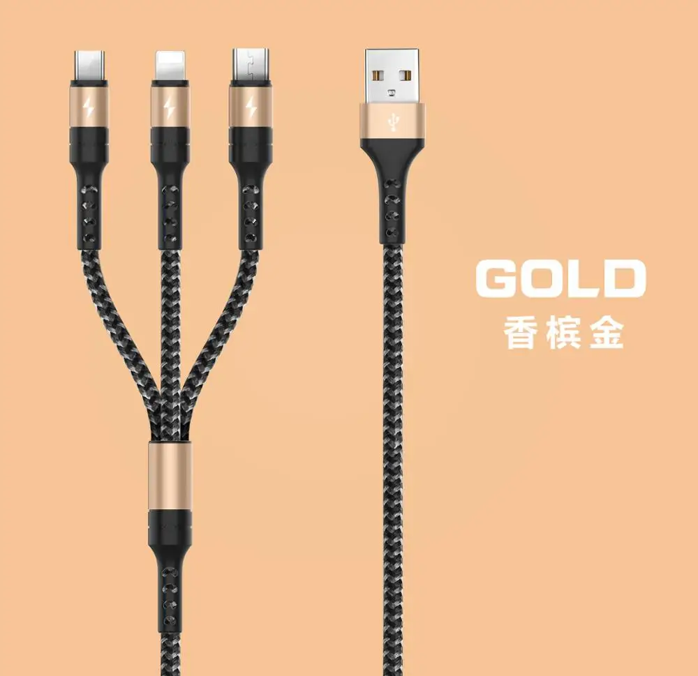 3 в 1 кабель для передачи данных мобильного телефона Type C Micro iPhone iPad Samsung зарядный