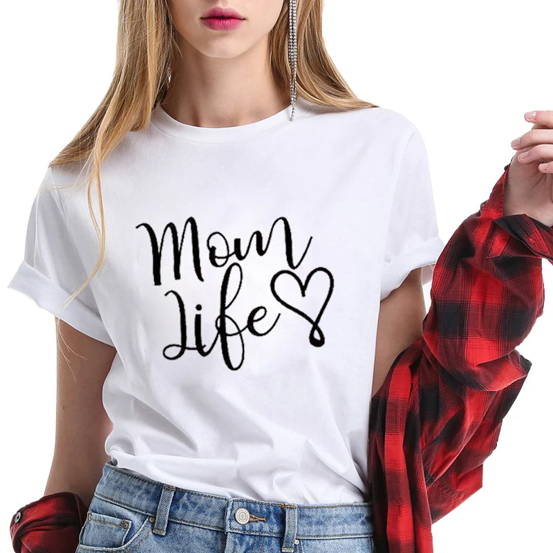 Летняя модная повседневная футболка Женская свободная с надписью Mom Life женская