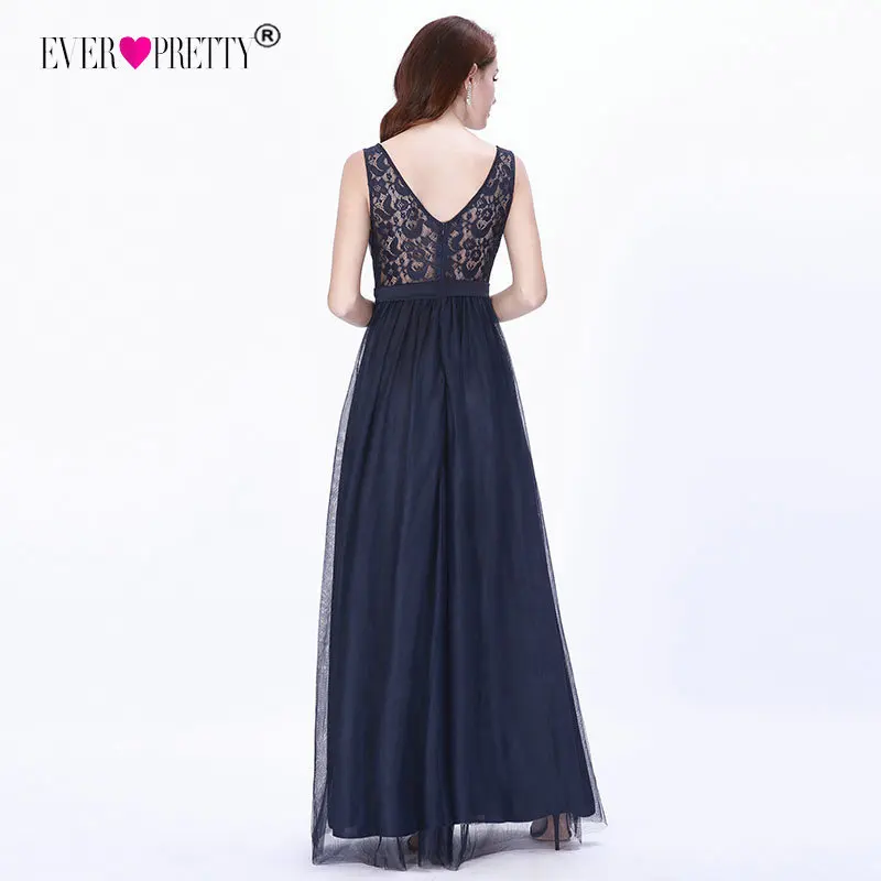 Длинные платья подружек невесты 2019 Ever Pretty темно синий А силуэт Тюль Кружева