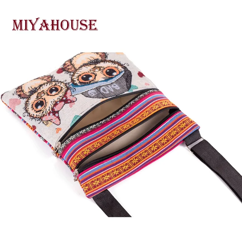 Сумка на плечо Miyahouse с вышивкой в виде совы женский мессенджер мультяшным принтом