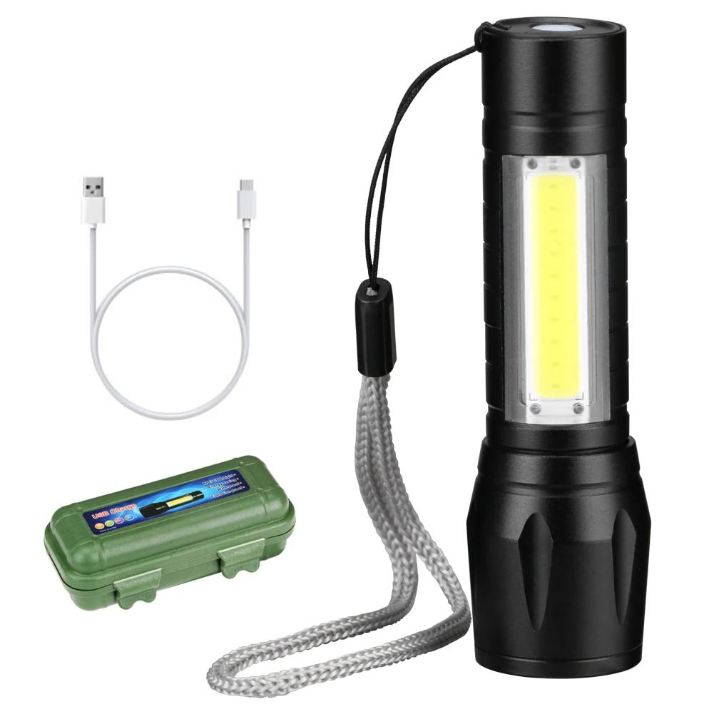 Portable LED Flashlight COB+XPE Tactical Torch Zoomable Focus Flashlights 3 Modes Waterproof Working Light Emergency Lanterna 2