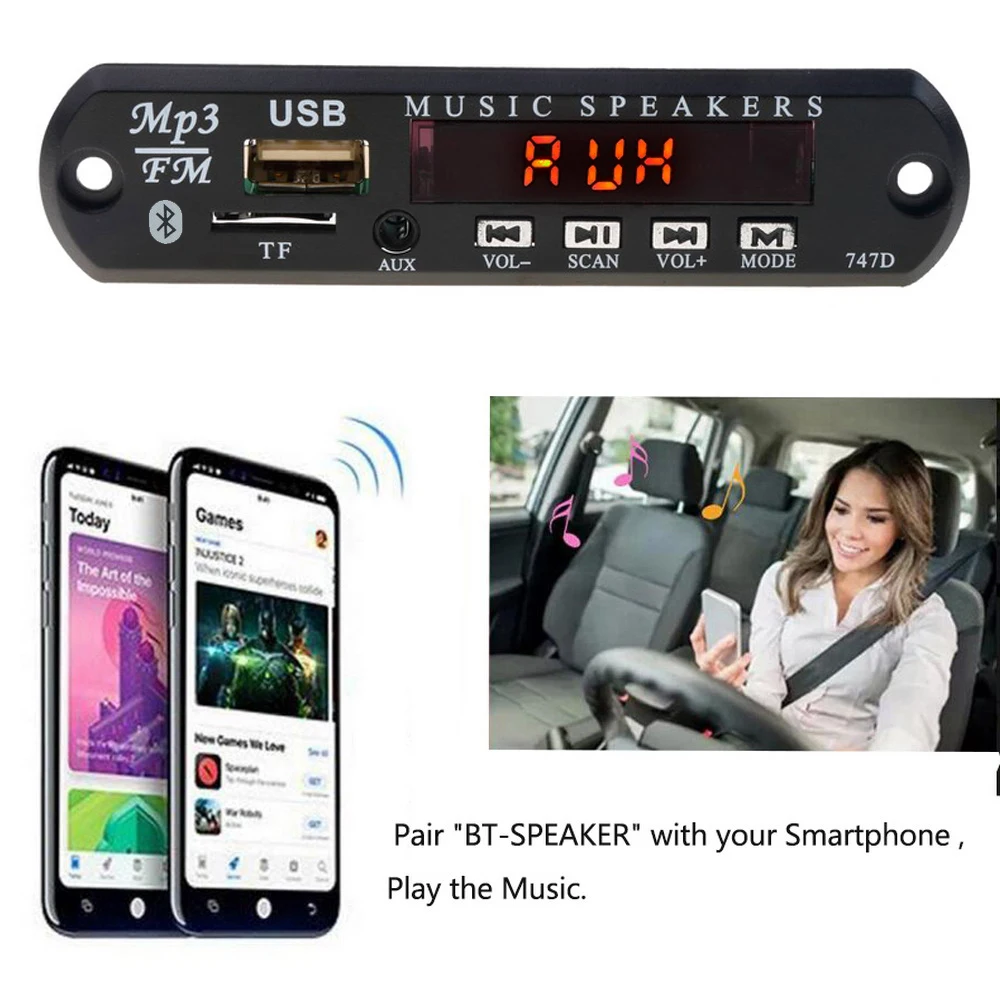 Универсальный беспроводной Bluetooth 5 в 12 В MP3 WMA декодер KEBIDU плата аудио модуль USB SD(TF)