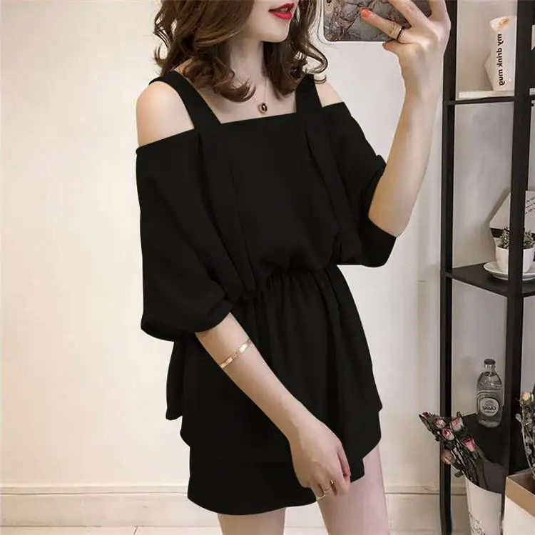 MISSKY 2pcs/set Women Girl Summer Suits Solid Color Fashion Belly-covering Suit Tops +Shorts Female Clothes |