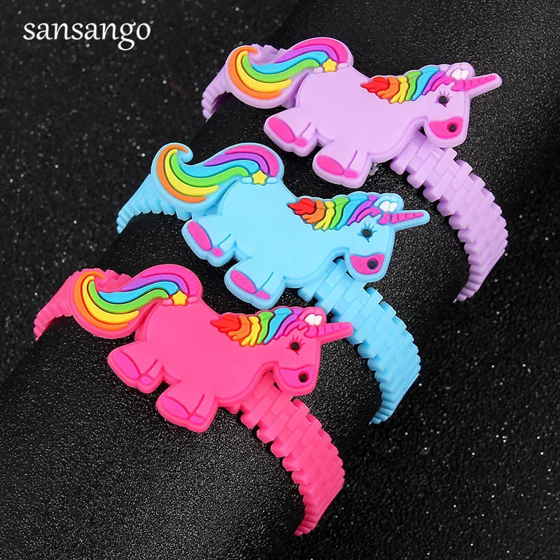 

3pcs/set Trendy Children Lovely Animal Unicorn Silicone Bracelet Wristband Kids Mix Styles Charm Birthday Party Festival Gift