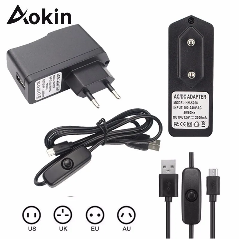 Aokin EU/US/AU/UK 5В 2.5A адаптер переменного тока для Raspberry Pi 3 2 зарядное устройство с