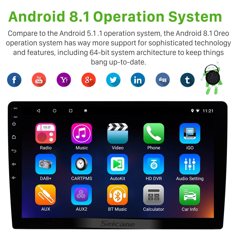 Seicane Универсальный Автомобильный GPS Android 8 1 Navi HD 10 &quotBluetooth Радио Аудио головное