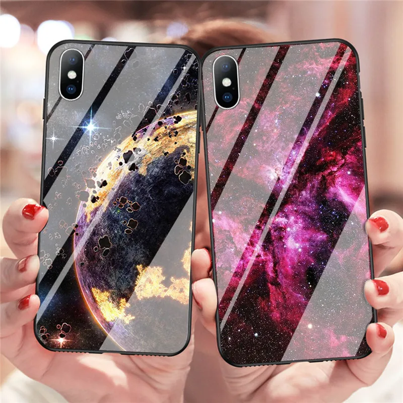 Luxury Planet Surface Tempered Glass Phone Case For iPhone X 7 8 6 6S PLus XR XS Max Protective Back Cover Cases |