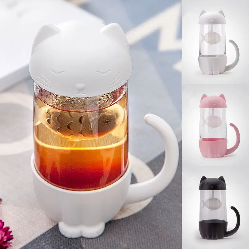 Новинка 2019 твердая портативная стеклянная чашка в форме милого кота чайная