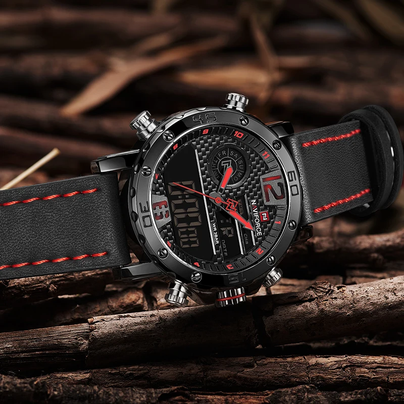 Часы NAVIFORCE мужские спортивные водонепроницаемые с двойным дисплеем 30 м|Мужские