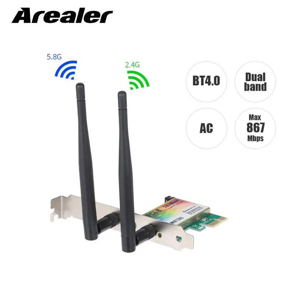 

WiFi Card AC 1200Mbps BT4.0 Wireless PCIe Network Adapter Card 5.8GHz/2.4GHz Dual Band PCI Express Network Card