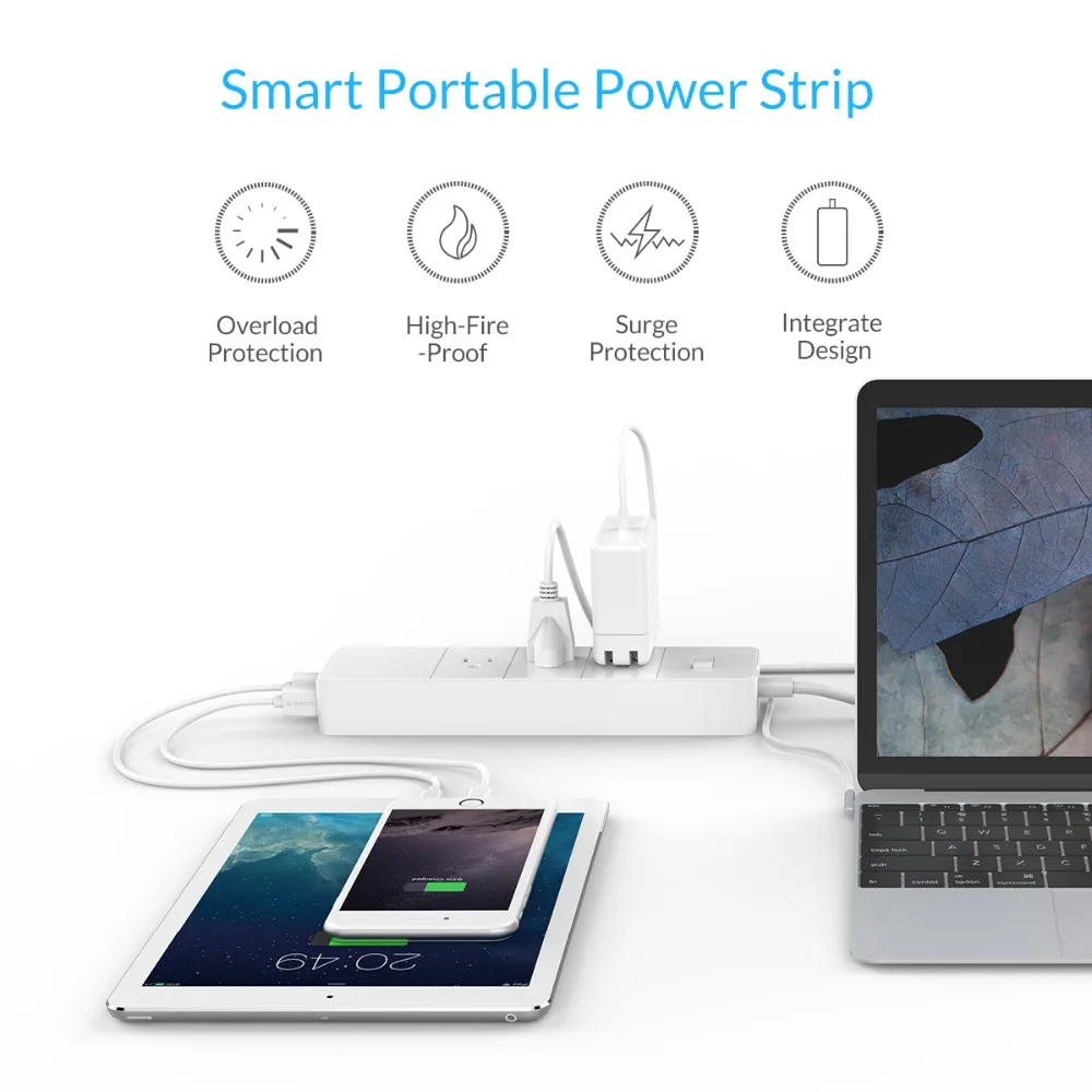 ORICO оригинальный белый 3 розетки 4 порта USB розетка с защитой от короткого