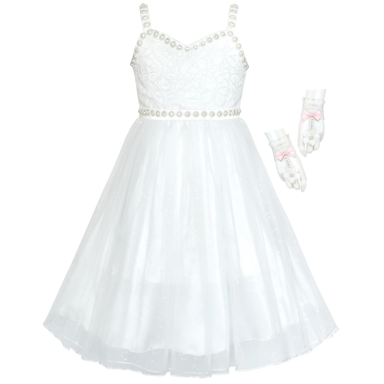 Sunny Fashion платья для девочек новогодние костюмы Цветок Девушка Платье От белого