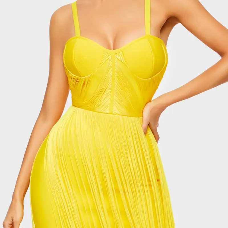 Women Maxi Dresses Casual Elegant Sexy Club Beach Style Yellow OL Ladies Bodycon Strapless Solid Tassel Backless Female Dress | Женская