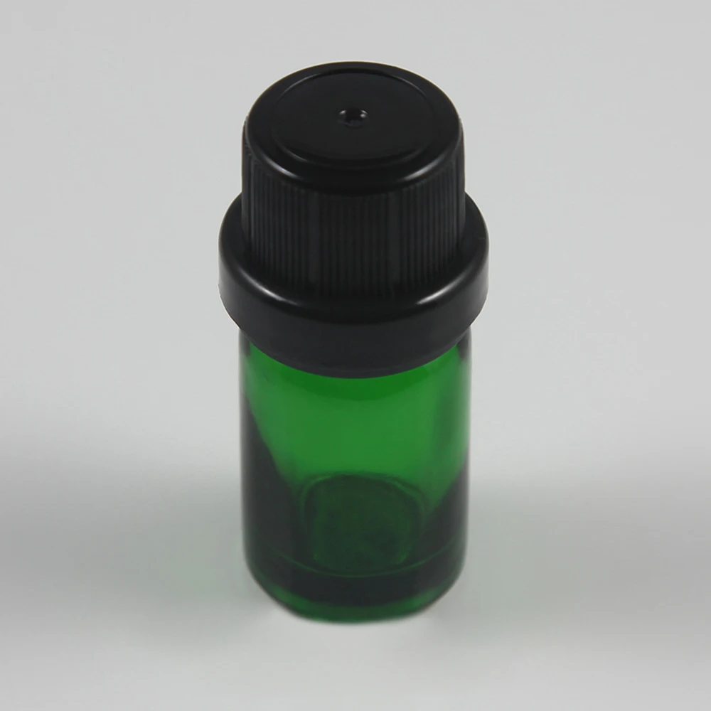 5ml Empty Glass Bottles Green Vials Black Big Head Tamper proof Cap Green Essential Oil Bottles Travel Tools