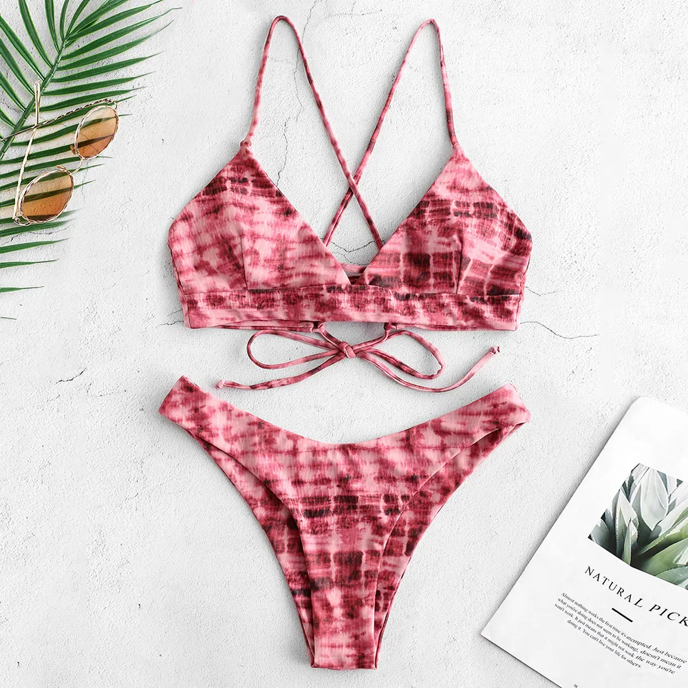 Женский комплект бикини ZAFUL Tie Dye спортивный костюм с высокой талией