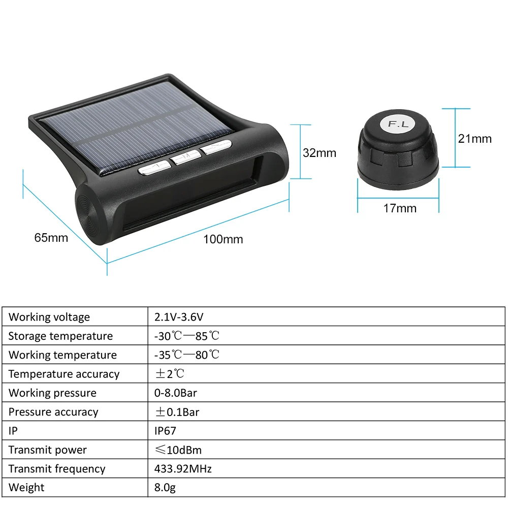 Беспроводная система контроля давления в шинах KKMOON на солнечной батарее TPMS