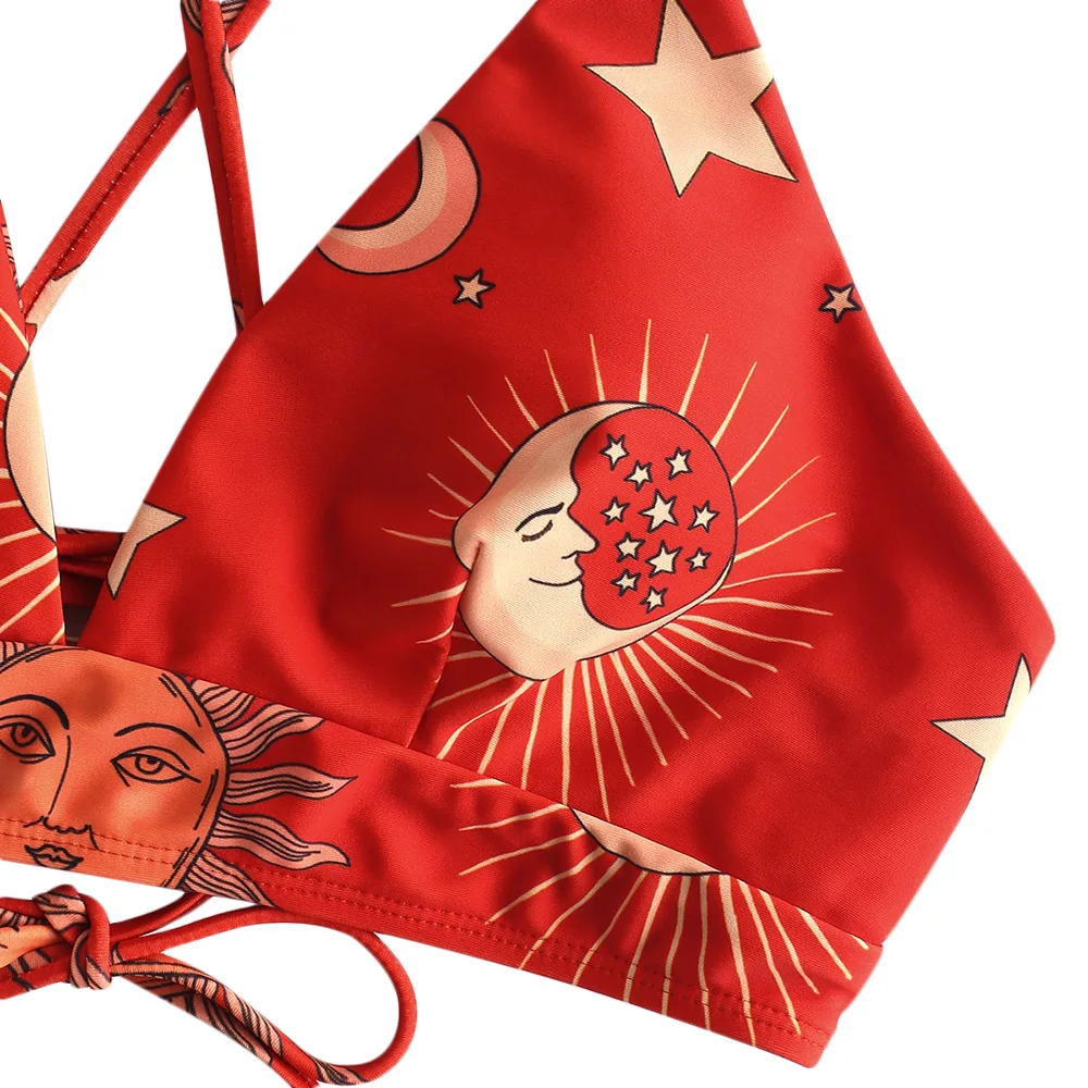 Женский купальник ZAFUL на тонких бретельках со шнуровкой Sun Moon | Женская одежда