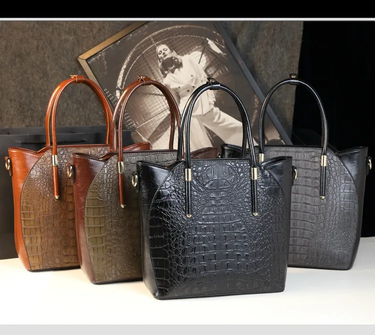 

Retro personality solid zipper alligator messenger shoulder bag designer high quality split leather women handbags famous brands