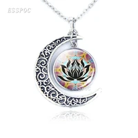 chakra symbols crescent pendant necklace buddhism sign necklace glass cabochon om india yoga mandala jewelry for women men gift