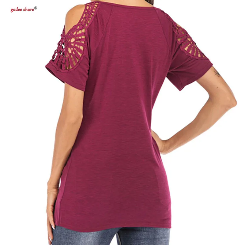 Femme Футболка летняя женская одежда короткий рукав Однотонная повседневная обувь выдалбливают футболка с