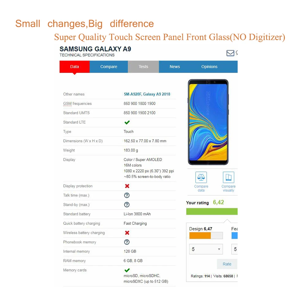 10 шт./лот для Samsung Galaxy A9 2018 A9S SM-A9200 сенсорный экран передняя стеклянная панель