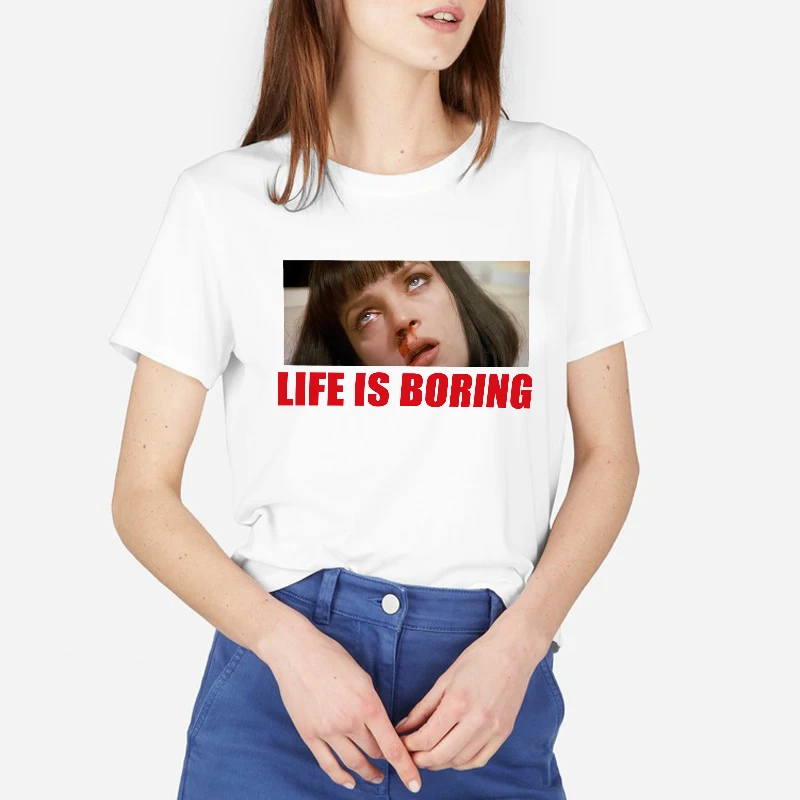 Женская хлопковая Футболка Zomarzz Life is Boring Повседневная футболка с буквенным