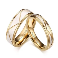 wedding rings for his and her matte finish stainless steel gold color women men personalized engraving name cherish gift