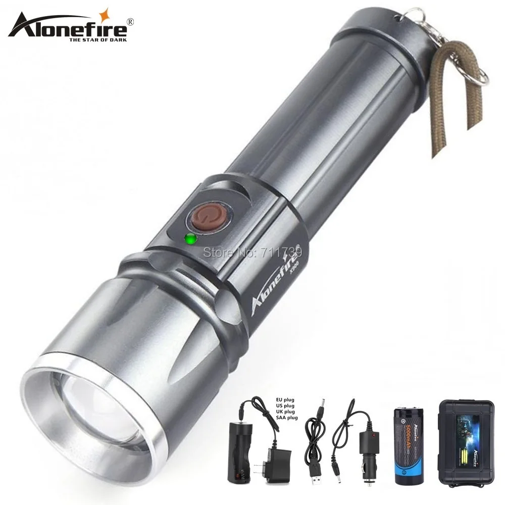 AloneFire X900 CREE XML T6 LED Zaklamp Aluminum flashlight Torch Zoom lanterna Waterproof lantern hike 26650 Battery USB charge