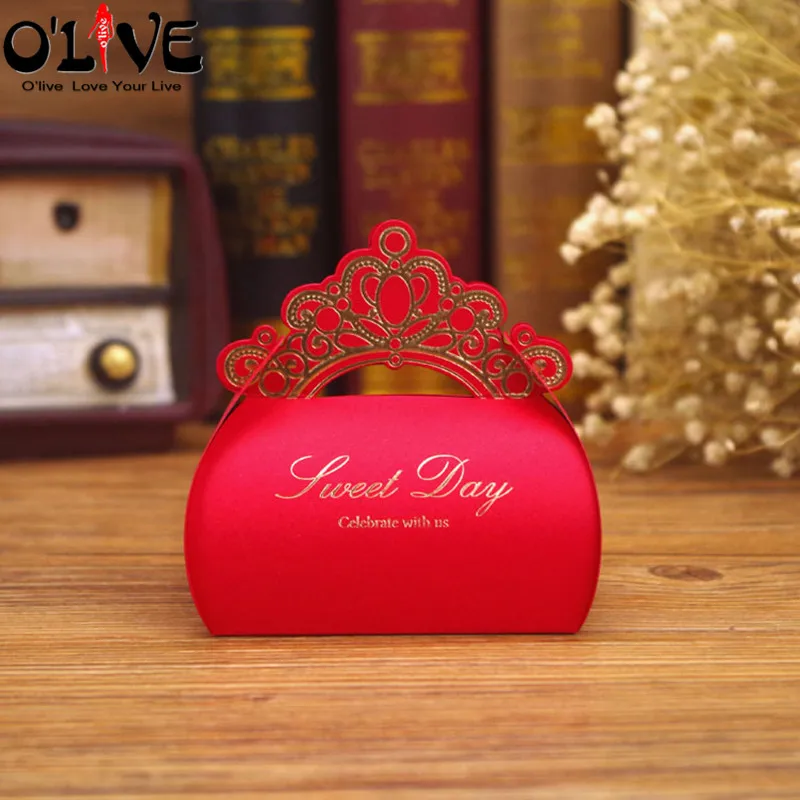 

50pcs Wedding Chocolate Box Candy Box Baking Package Wedding Party Decorations Crown Wedding Box Gift D3