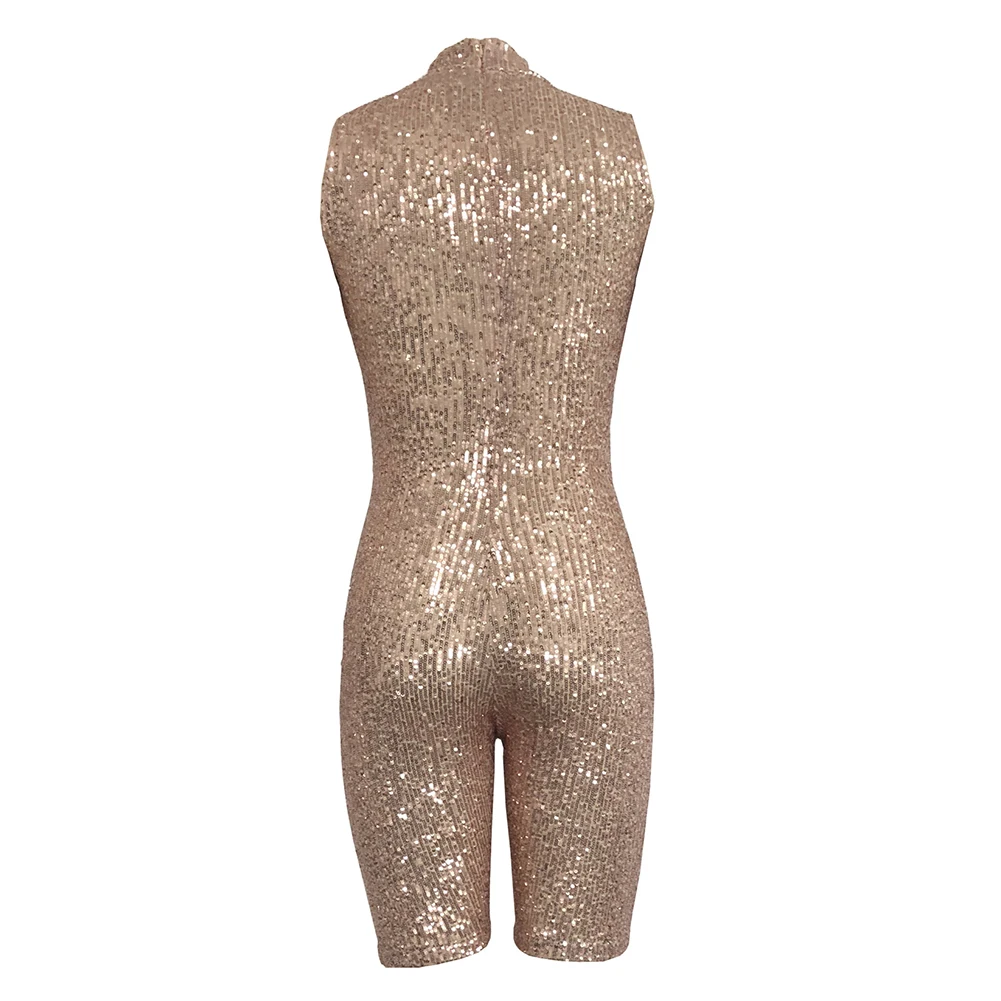 Летние сексуальные блестками Bodycon Комбинезоны для женщин блестящие без рукавов