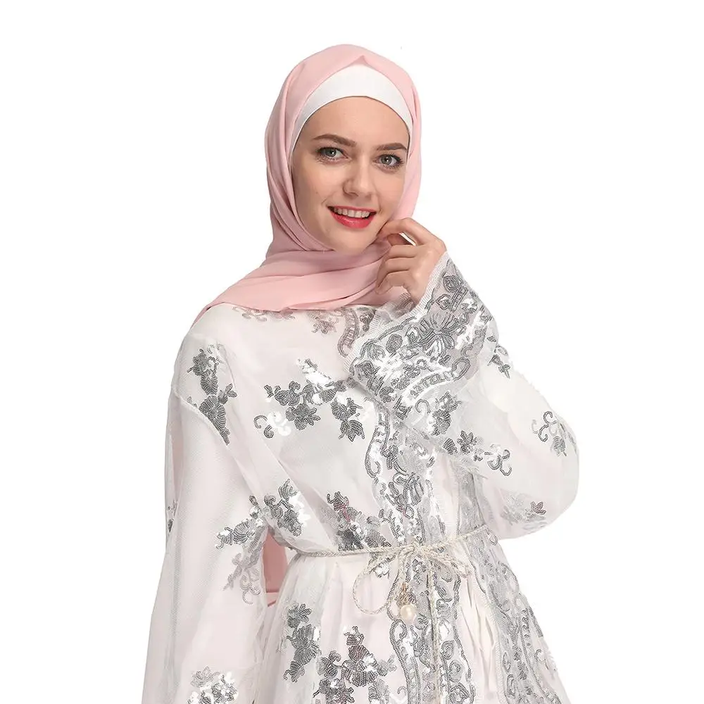 Женское длинное платье макси в Дубае Abaya Элегантное Длинное Платье с пайетками