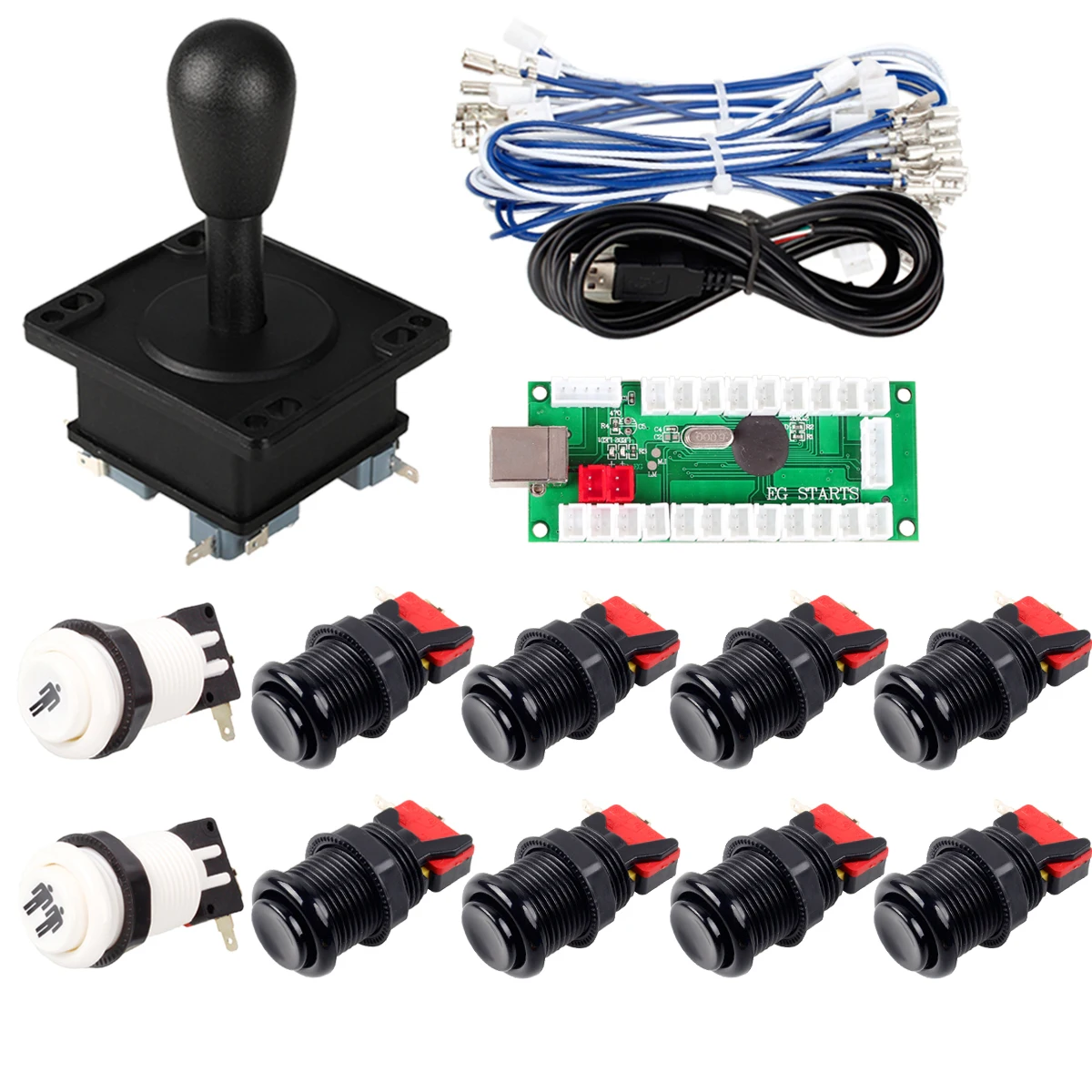 

USB-кодировщик нулевой задержки для компьютерных игр, джойстик в стиле Happ + 8x кнопок + кнопка для двух игроков для аркадных джойстиков, наборы ...