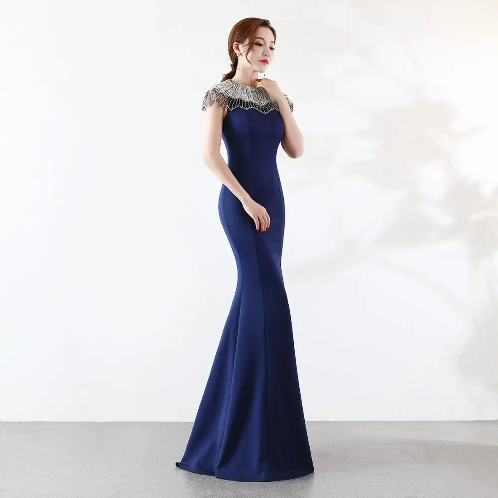 Vestidos Fiesta De Noche Mujer Элегантное Длинное атласное вечернее платье с круглым вырезом и
