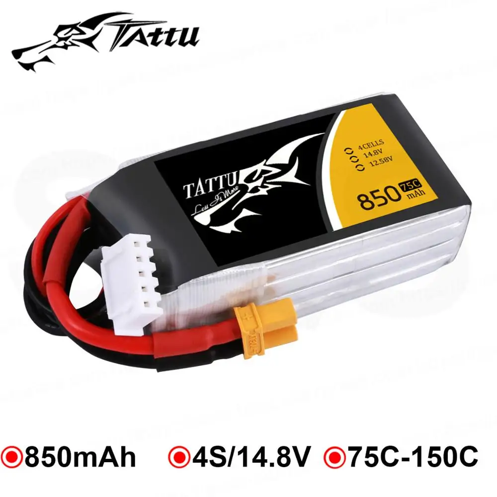 Литий полимерный аккумулятор Tattu 14 8 V 850mAh Lipo 4S 75C гоночный XT30 разъем для 100 180 Размер