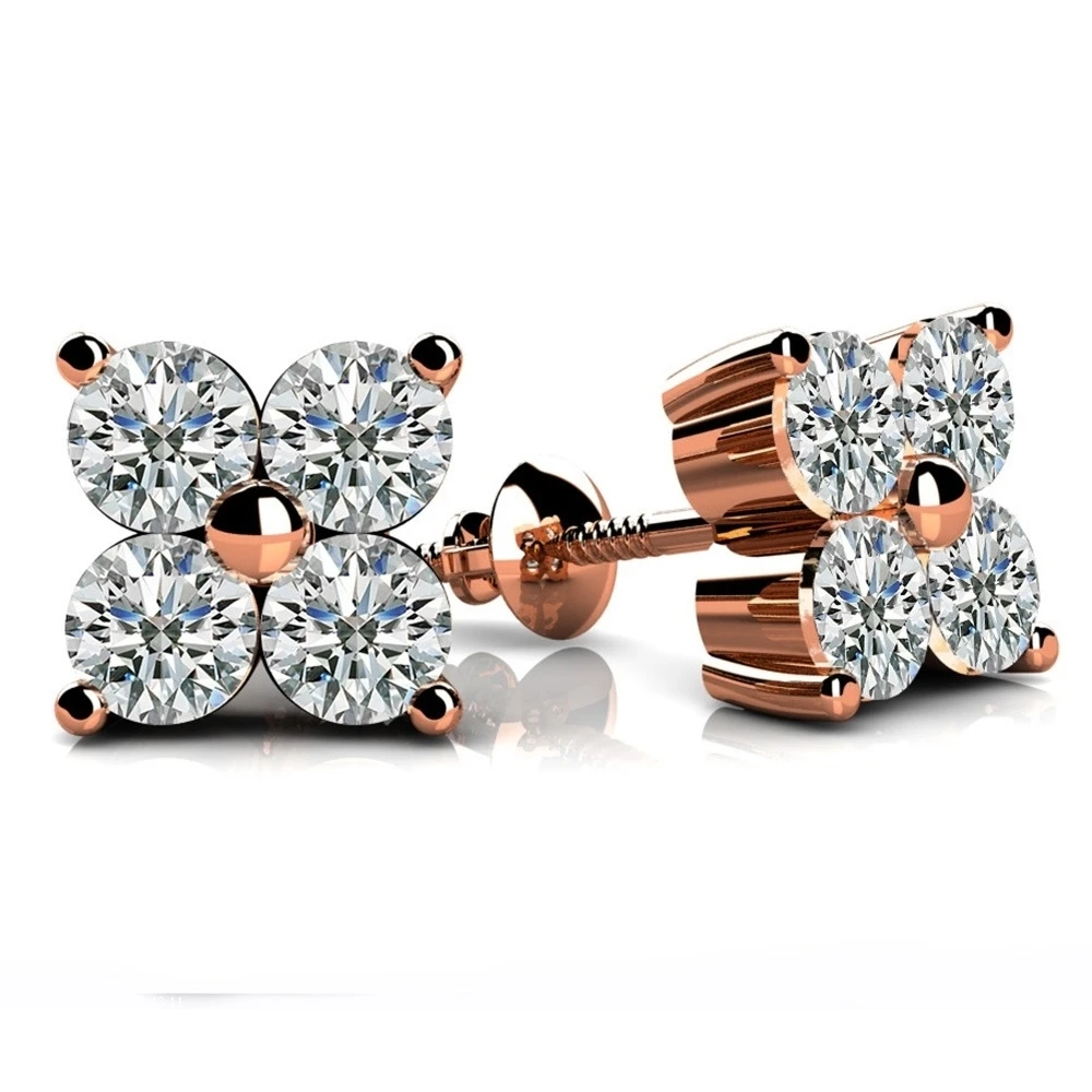 Круглой огранки природных серьги гвоздики с бриллиантами In 14 k Rose Gold (0 48 карат H I