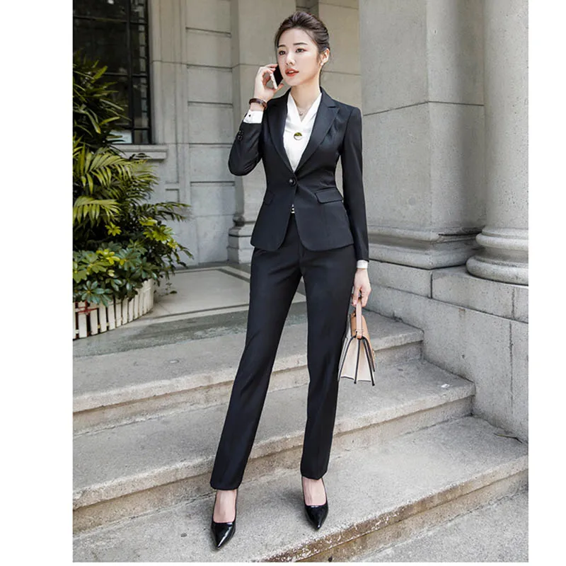 2018 Business Women Work Suit Blazer Set Office Uniform Elegant Pant Lady Two Pieces | Женская одежда