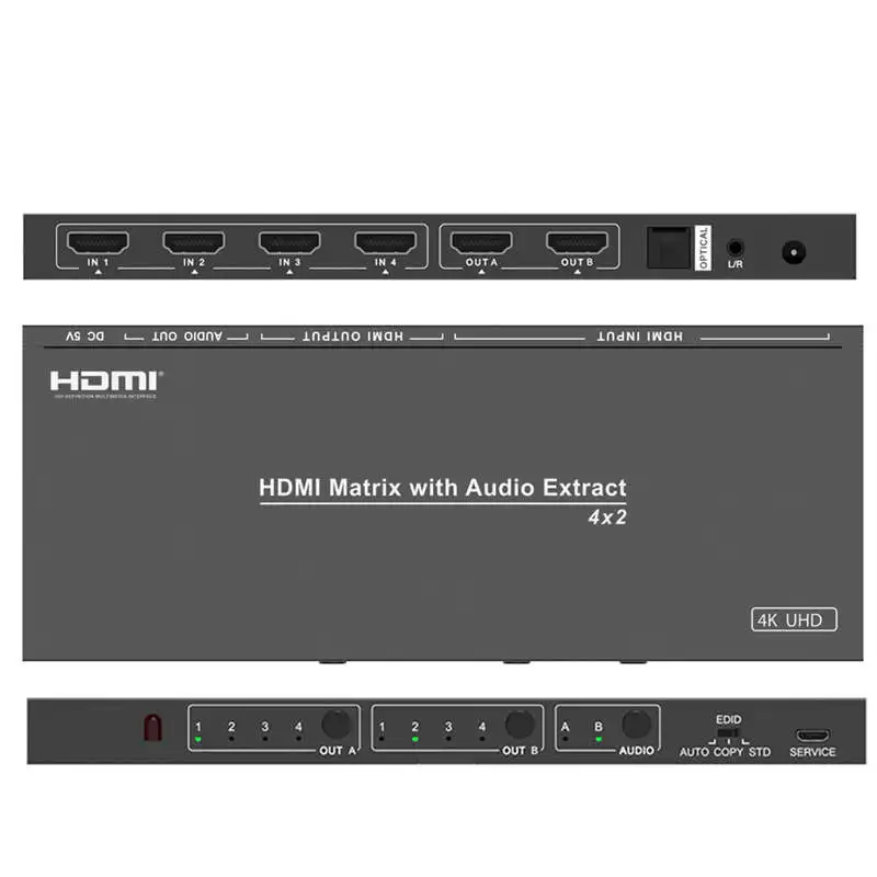 Hdmi сплиттер переключатель 4K конвертер UHD 4X2 матрица с аудио экстрактом оптический