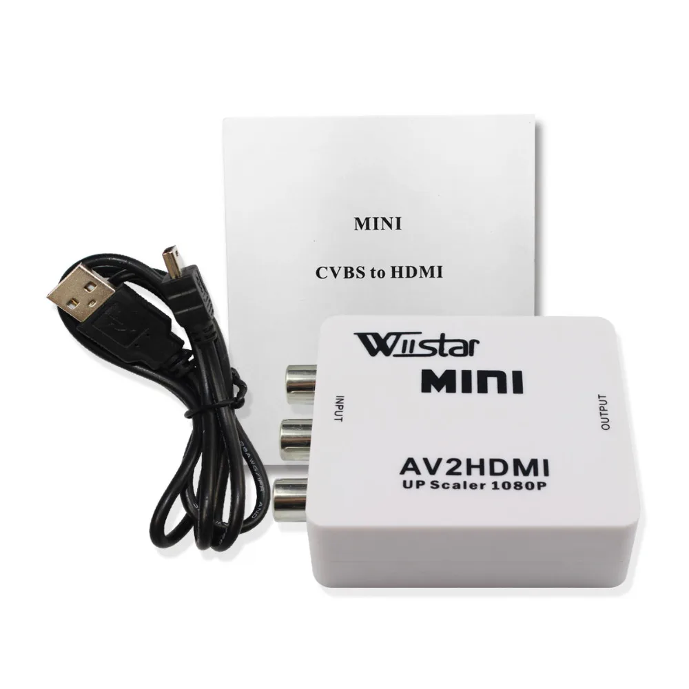 

Wiistar AV to HDMI Video Converter RCA/CVBS to HDMI Adapter Mini AV2HDMI Box for HDTV TV PS3 PS4 PC DVD Xbox Projector