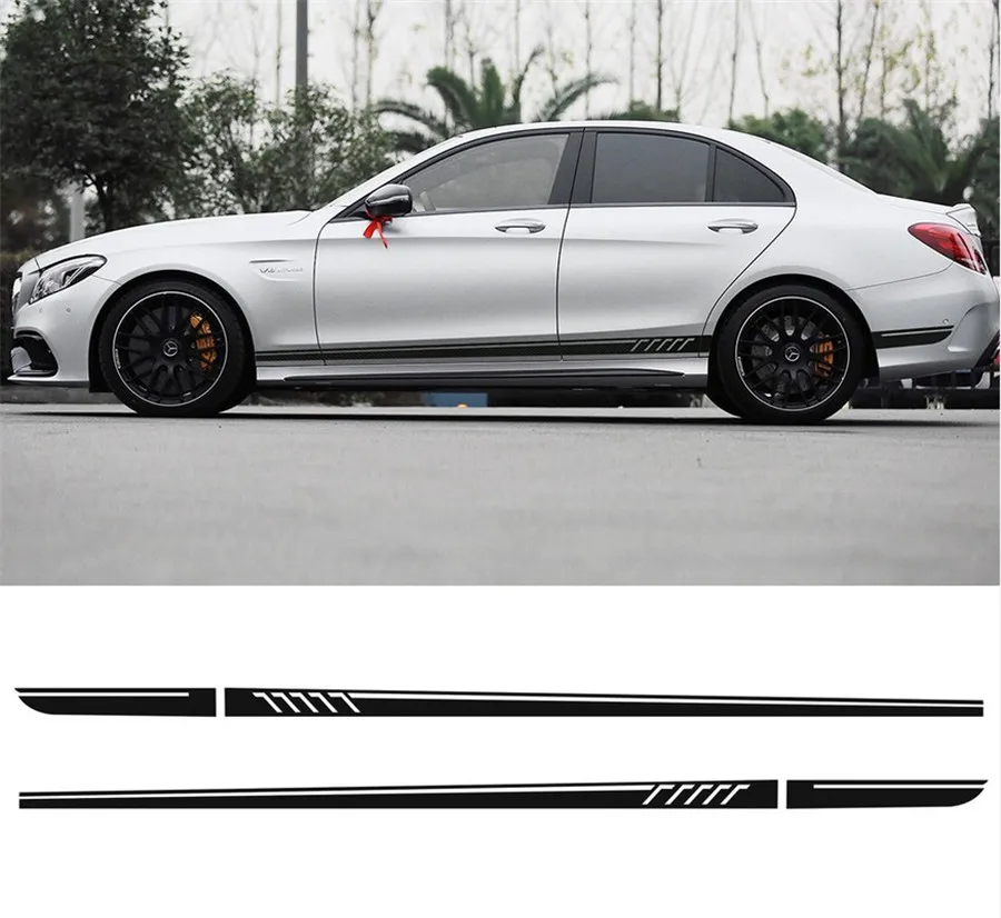

1 Pair Car Body Long Stripe Stickers Decals Side Skirt Vinyl For R acing Car