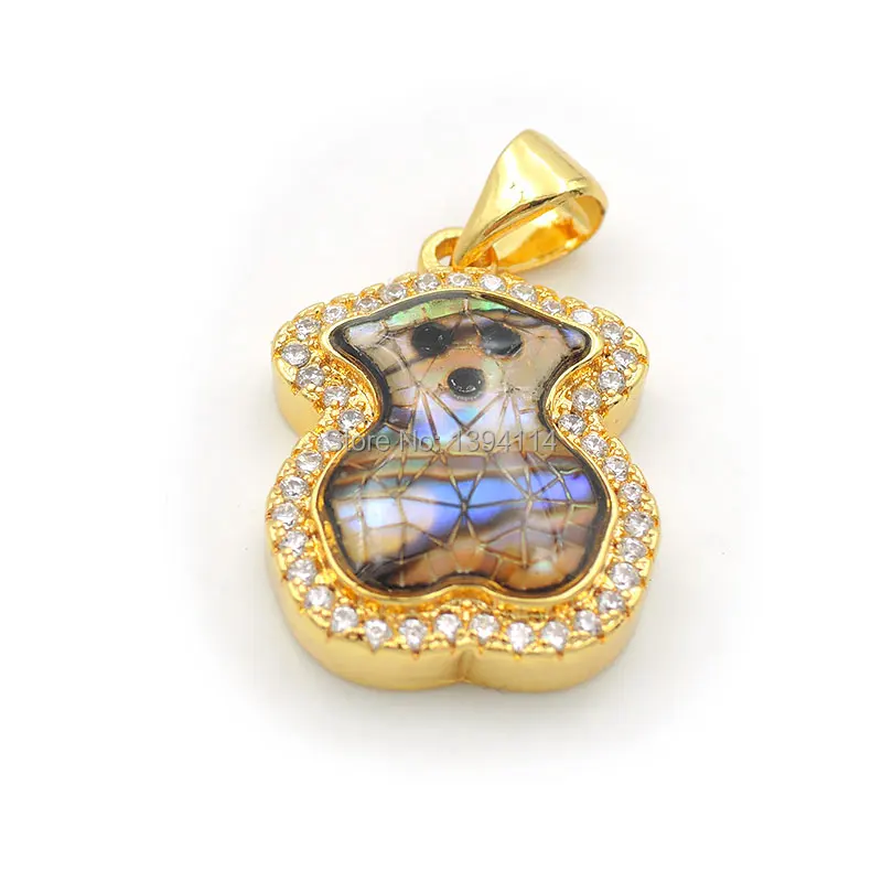 18*13*3 мм Micro Pave Clear CZ Gridding Abalone Shell Bear Charms подходит для изготовления ожерелья