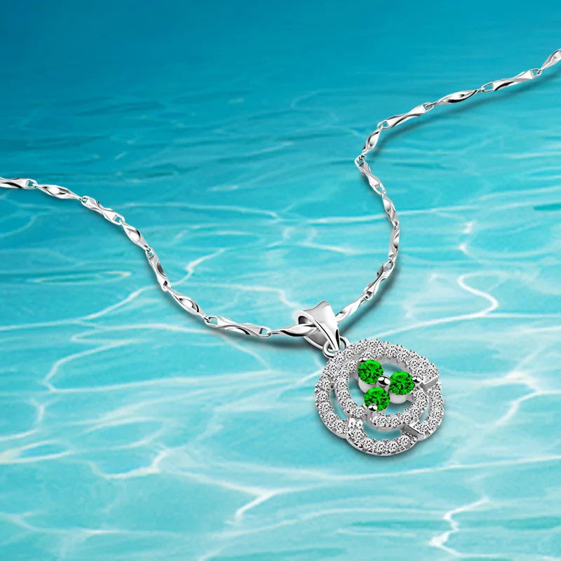 

Real 925 sterling silver necklace for women, sparkly zircon green crystal necklace for luxury jewelry for ladies birthday gift