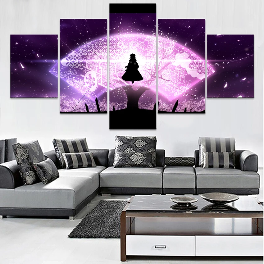 

5 Panel Anime Touhou Yuyuko Saigyouji Modern Home Wall Decorative Canvas Picture Art HD Printed Painting On Canvas Artworks
