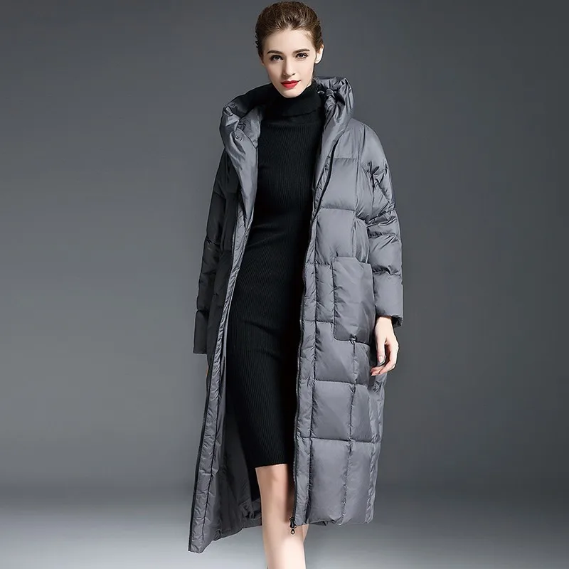 Bat Type Loose Plus Size White Duck Down Jacket Fashion Long Winter Jacket Coat Women Hooded High-end Feather Overcoat Female