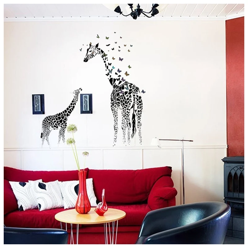 Giraffe Butterfly Silhouette Wall Sticker for Door Stairs Living Room Bedroom Decor Woman Teenager Baby Girl Boy Kids Children | Дом и сад