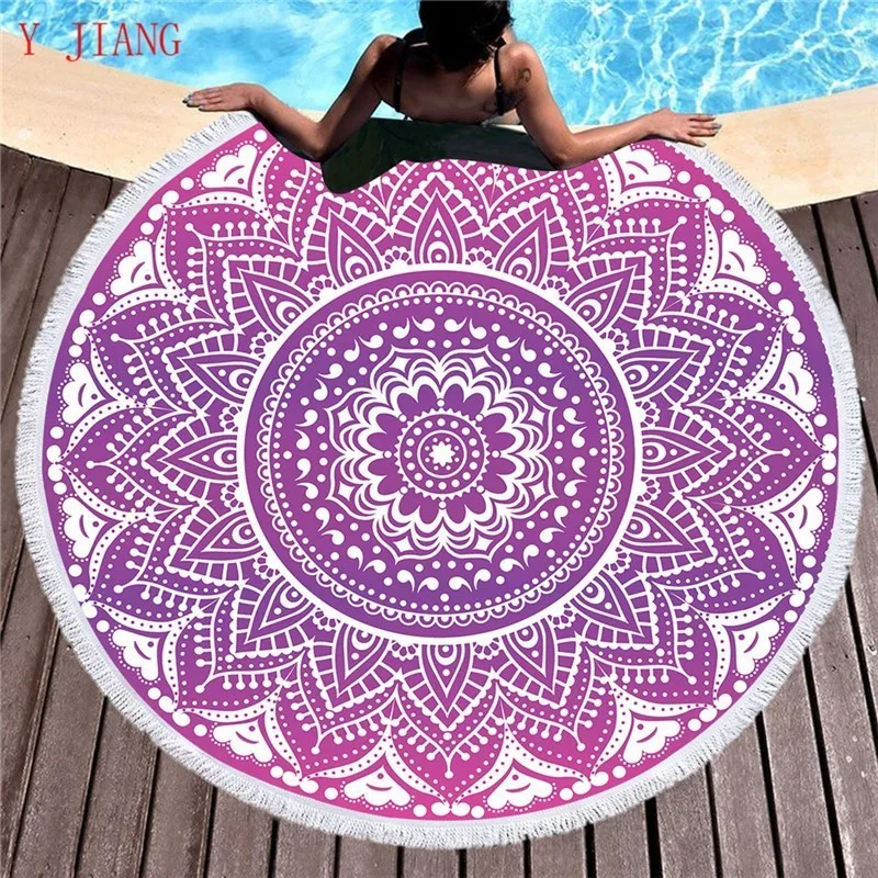 Boho мандала круглый пляжное полотенце с кисточками розовый гобелен коврик для