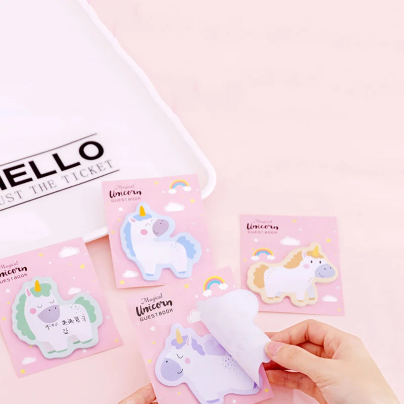 30 листов милые блокноты Kawaii Единорог для записей Липкие заметки колодки детей